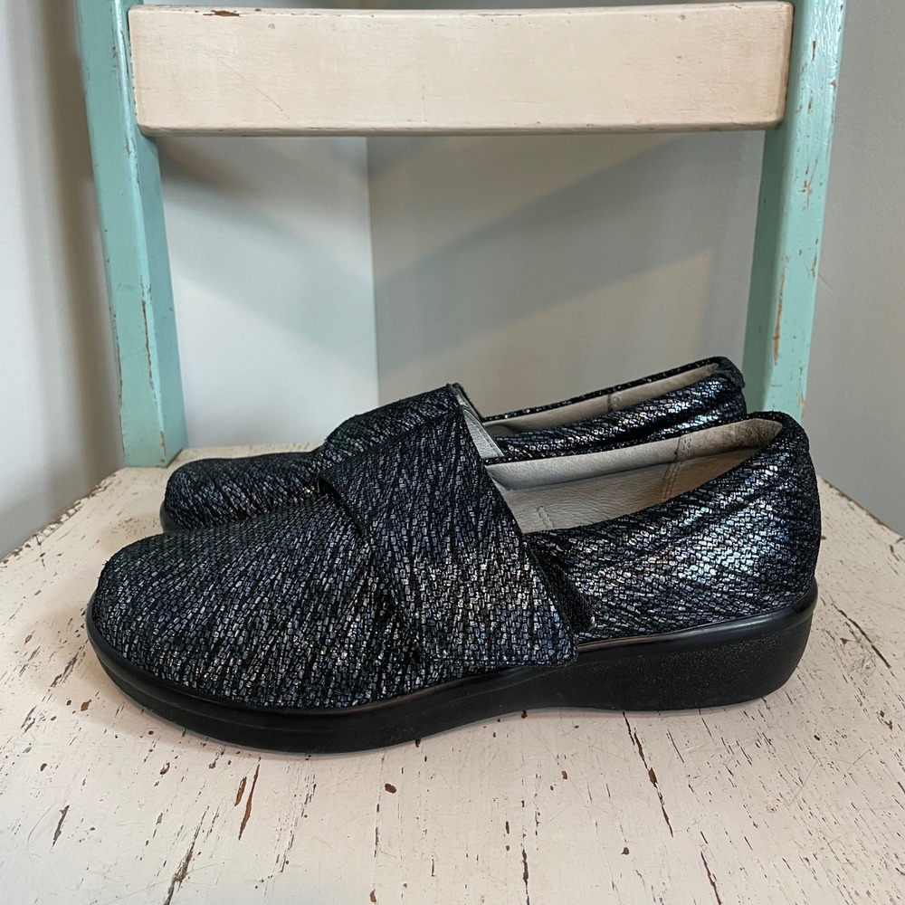Alegria Lauryn Black Shoes Sz 37 US 6.5-7 Slip On Comfort Sparkle Metallic Clogs